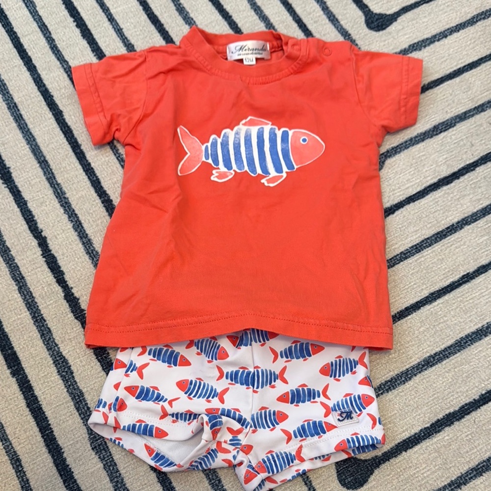 Monsoon Red Fish Print T-Shirt and Shorts Set